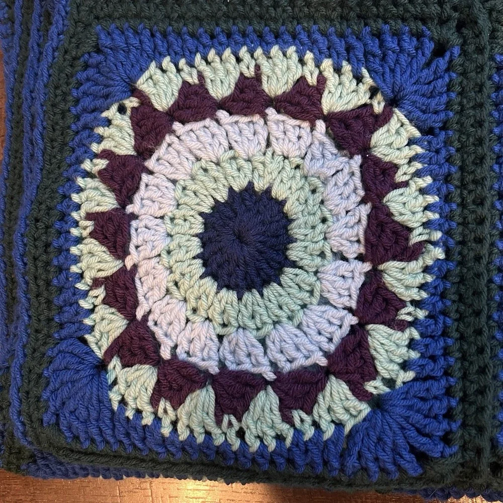 Vintage Crochet Granny Square Afghan Blanket Handmade Throw 86x62 Retro 70s HUGE